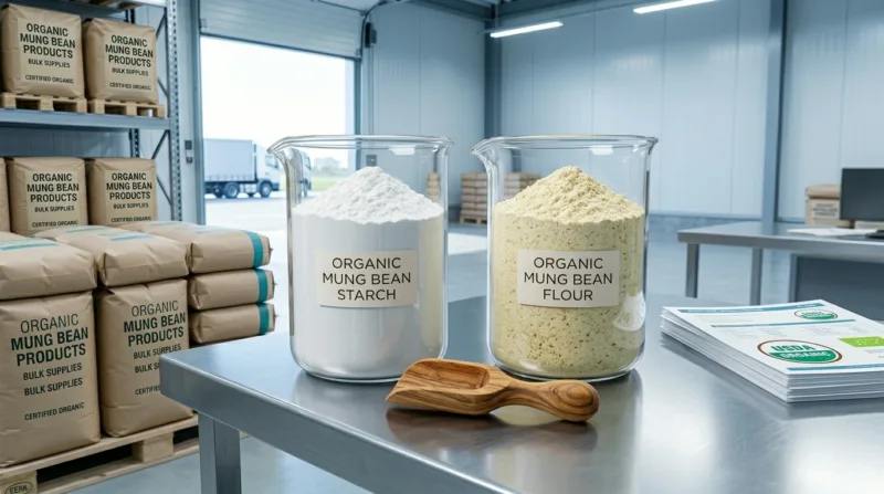 Almidón De Frijol Mungo Vs Harina De Frijol Mungo: Diferencias, Aplicaciones Y Abastecimiento Orgánico B2B Mung Bean Starch Vs. Mung Bean Flour Differences, Applications, And Organic B2B Sourcing