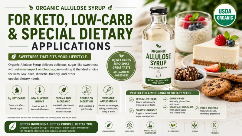 Jarabe De Alulosa Orgánica Para Aplicaciones Cetogénicas, Bajas En Carbohidratos Y Dietéticas Especiales Organic Allulose Syrup For Keto, Low-Carb &Amp; Special Dietary Applications