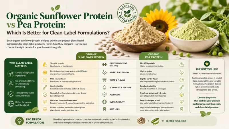Polvo De Proteína De Girasol Orgánico Frente A Proteína De Guisante: ¿Cuál Es Mejor Para Formulaciones Clean-Label? Organic Sunflower Protein Powder Vs Pea Protein Which Is Better For Clean-Label Formulations